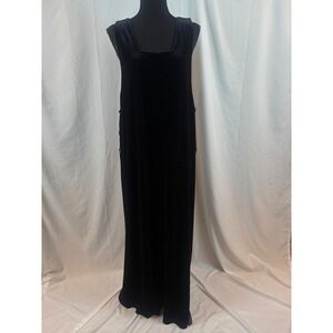 Black Velvet Pinafore Maxi Dress Square Neck Sleeveless Pockets Size 12